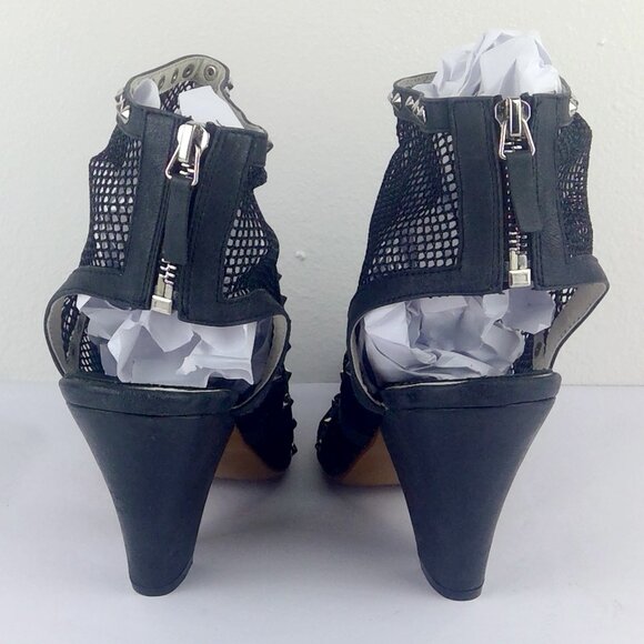 Candela NYC Mesh Studded Zippered Wedge-like Heels Italian Leather - Picture 6 of 10